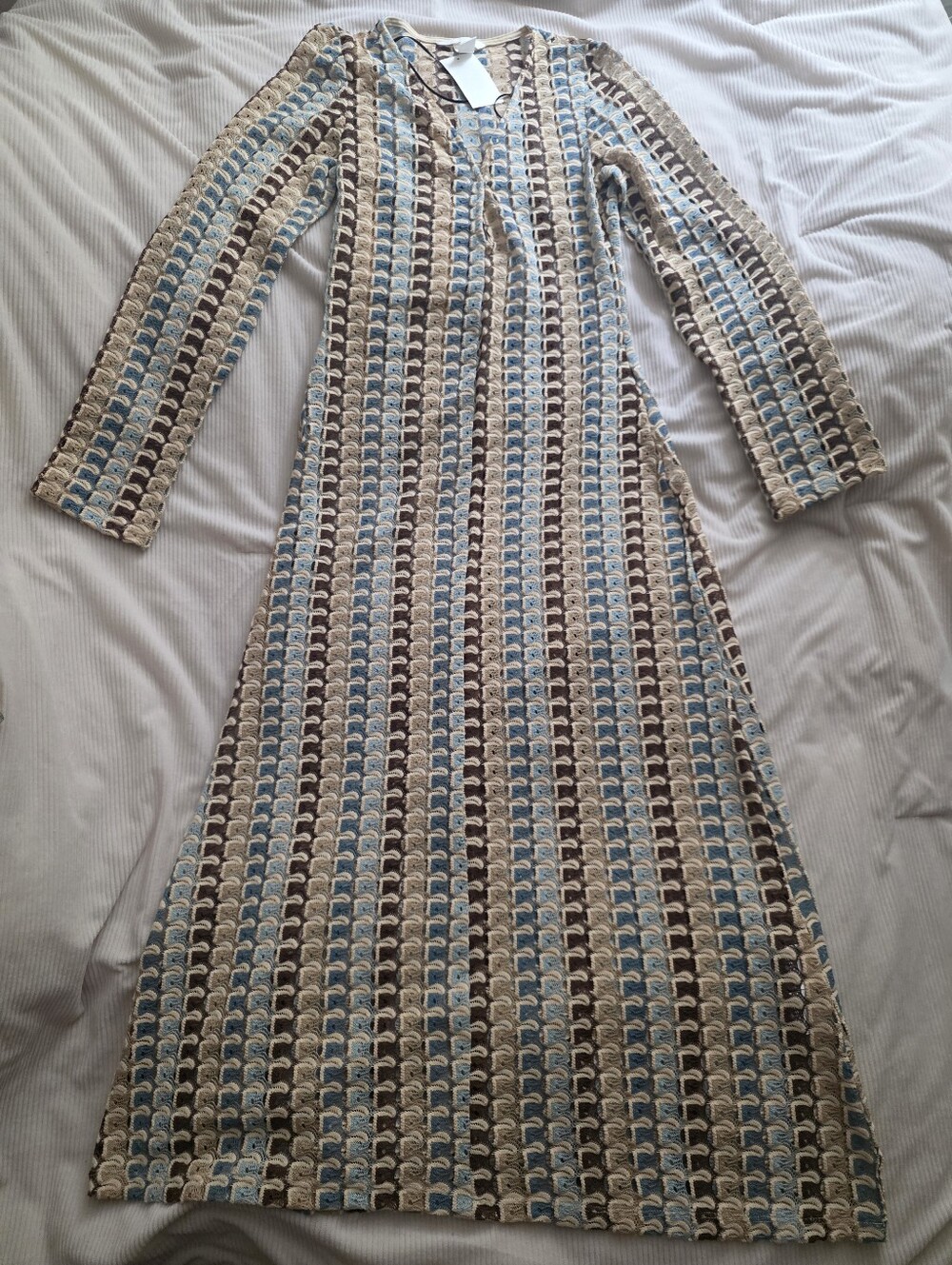 H&M Crochet-Look Maxi Dress Light beige/patterned Bnwt Unlined See-through - Picture 2 of 16